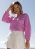 Blusa manga longa feminina, em algodão estilo laise, na cor rosa, estilo social, mais larguinha, mangas bufante.