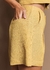 Short feminino alfaiataria com pregas pespontadas bolso embutido com lapela em linho cores bege rosa e amarelo