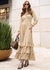 Vestido longo com manga longa e babados preto e bege feito em viscose, muito elegante