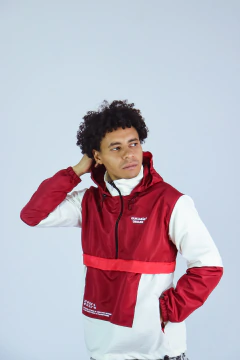 Jaqueta Corta Vento Anorak Camaleão Urbano Capuz Vermelho - Camaleão Urbano
