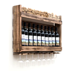 Adega para 10 Garrafas com Porta Rolhas e Taças - Nogueira