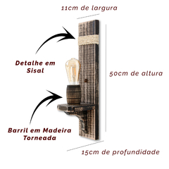 Arandela Vintage - Modelo Barril - Madeira Maciça - comprar online