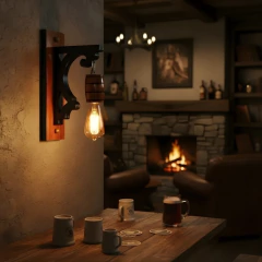 Arandela Colonial em Madeira Maciça - Barril - Cor Relic