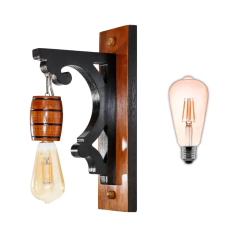 Arandela Colonial em Madeira Maciça - Barril - Cor Relic - Delenha Decor