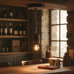 Pendente Rústico em Madeira Maciça - 1 Barril - Mogno - Delenha Decor