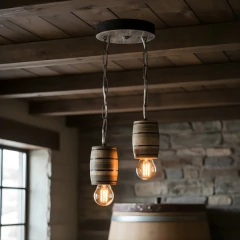 Pendente Rústico em Madeira Maciça - 2 Barris - Mogno - Delenha Decor