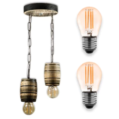 Pendente Rústico em Madeira Maciça - 2 Barris - Mogno - Delenha Decor