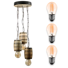 Pendente Rústico em Madeira Maciça - 3 Barris - Cerejeira - Delenha Decor