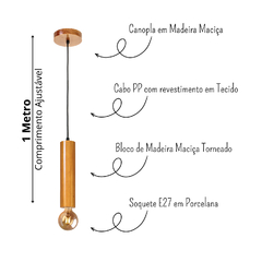 Pendente Cilindro em Madeira Maçiça - Cerejeira na internet