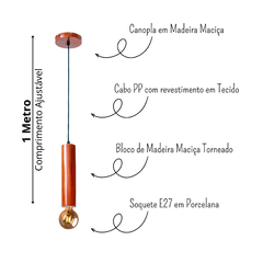 Pendente Cilindro em Madeira Maçiça - Mogno - loja online