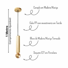 Pendente Cilindro em Madeira Maçiça - Natural Moderno na internet