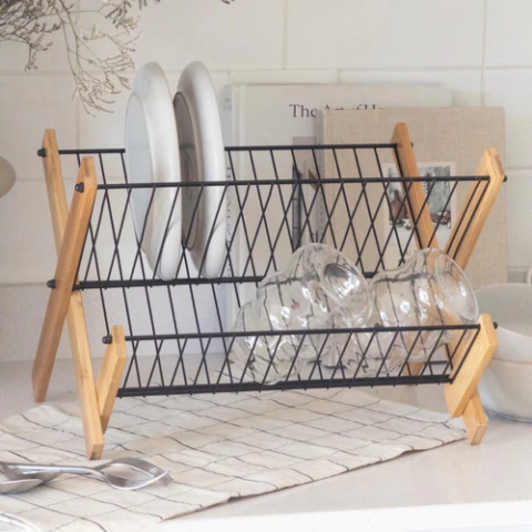 Escurridor Plegable de Platos Acero y Madera - comprar online