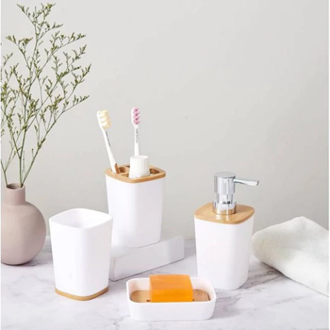 Set de 6 Piezas de Accesorios para Baño de Bambú y Plástico - comprar online