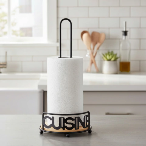 Porta Rollo de Cocina de Hierro con Base de Bambú – Línea CUISINE - comprar online