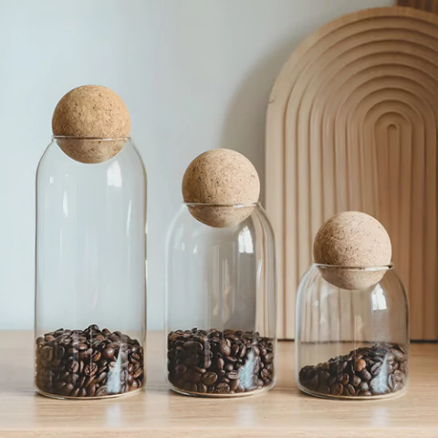 Set x3 Frascos de Vidrio con Tapa de Corcho Esférica - comprar online