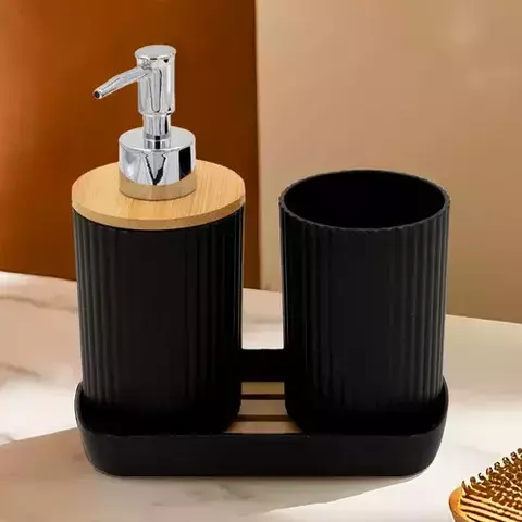 Set 3 Piezas Accesorios de Baño Bambú y Plástico de Diseño - comprar online