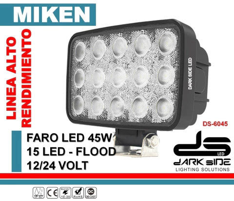 FARO LED RECTANGULAR, 45W, FLOOD, ALTO RENDIMIENTO, MIKEN DS-6045-B