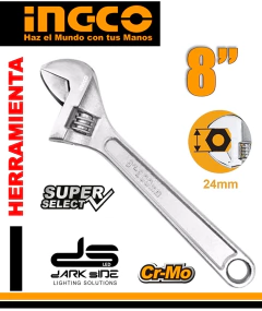 LLAVE FRANCESA AJUSTABLE 8" CROMADA 20cm, DS-HADW131082