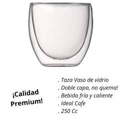 Imagen de Taza Vaso De Cafe Doble Vidrio Templado 250 Ml Premium