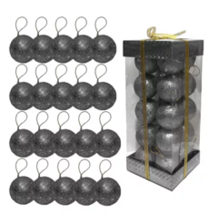 Imagen de Pack 20 Bolas Navideñas 4 Cm Brillo Glitter En Caja Premium
