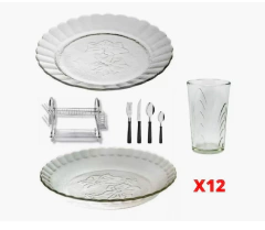 48 Cubiertos + 24 Platos + 12 Vasos + Secaplatos Cromado Set - comprar online