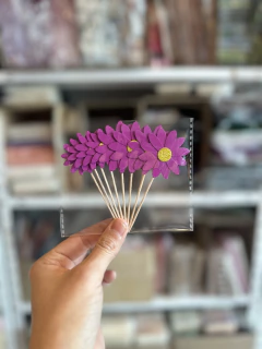 Pinchos - toppers Flores con centro glitter. Pack por 8 unidades.