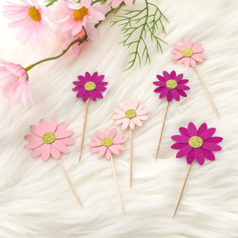 Pinchos - toppers Flores con centro glitter. Pack por 8 unidades. - comprar online