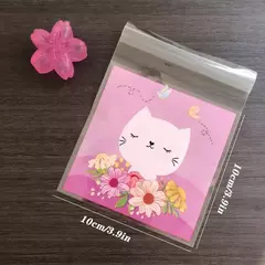 Bolsa opp "gatito blanco y flores" 10x10 cms. Pack por 10 unidades. - Capkelitos