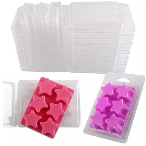 Molde de plástico pet con 6 cavidades con forma de estrella para wax melt. Precio por unidad.