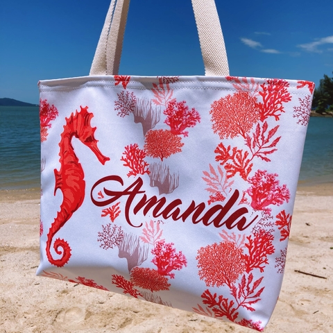 Bolsa de Praia Slim Personalizada | Estampa Cavalo Marinho