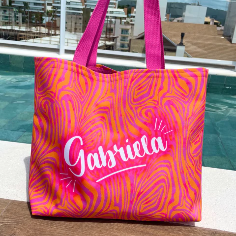 Bolsa de Praia Slim Personalizada | Estampa Zebra Pink
