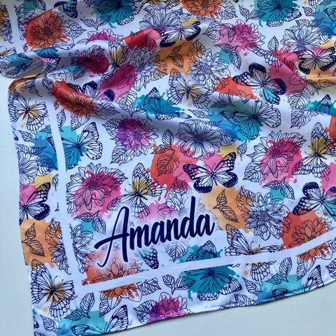 Lenço Quadrado Personalizado 65cm x 65cm | Estampa Borboletas Coloridas