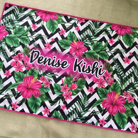 Canga de Praia Personalizada com Mini Pompons | Estampa Hibiscus