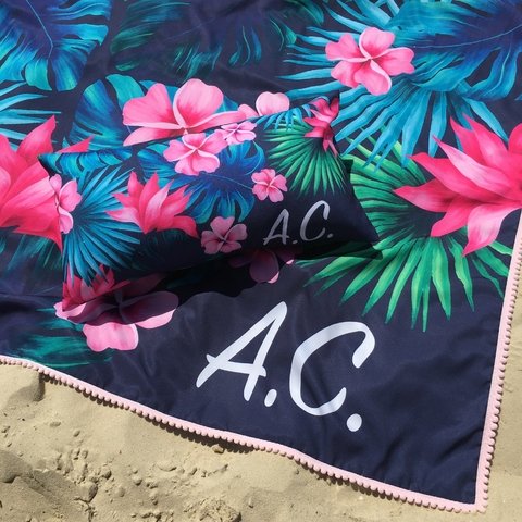 Kit Summer Personalizado = Canga Mini Pompons + Almofadinha | Estampa Honolulu