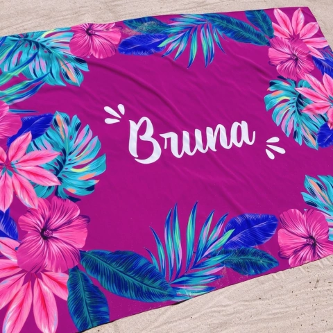 Canga de Praia Personalizada | Estampa Purple Hibiscus