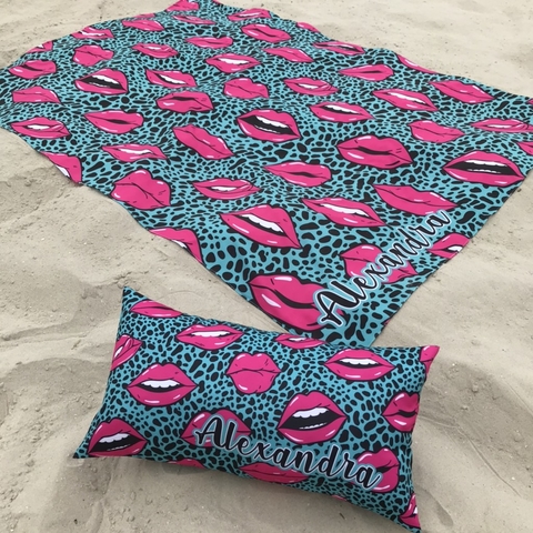 Kit Summer Personalizado = Canga de Praia + Almofadinha | Estampa Boca Pink