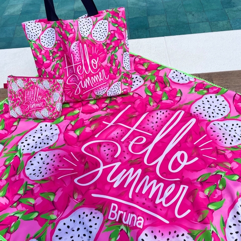 Kit Praia = Canga Toalha + Bolsa Slim + Necessaire Slim | Estampa Pitaya