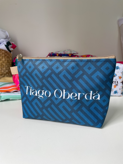 Necessaire Slim Personalizada | Tamanho M | Estampa Geométrica Azul