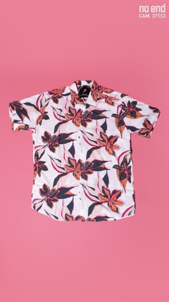 CAMISA HAWAIANA FLOR NARANJA Y ROSA FONDO BLANCO 37153
