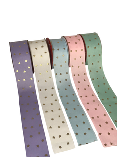 Fita Melaço de Gorgurão 40 mm - Estrelas Douradas - Grupo "A" - Rolo com 10 metros - comprar online