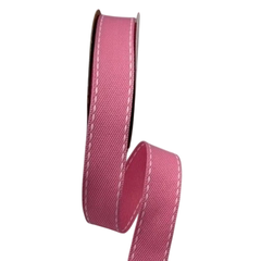 Fita Jeans Sinimbu Rosa Chiclete com pesponta Branca - Rolo - Fitas de Gorgorão Sanding, Bela Fita, Apliques, bico de pato, meias de seda, colas.  Bella Rosa Fitas