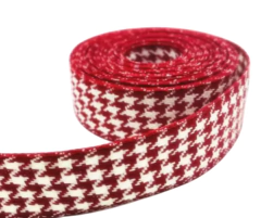 Fita de gorgurão Importada 40 mm - Xadrez Pied de Poule - Vermelha - Metro