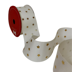 Fita Melaço de Gorgurão 40 mm - Estrelas Douradas - Grupo "A" -Metro - Fitas de Gorgorão Sanding, Bela Fita, Apliques, bico de pato, meias de seda, colas.  Bella Rosa Fitas