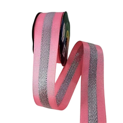 Fita Sinimbu Gorgurão com Faixa Metalizada - 38 mm - Grupo B - Metro - Fitas de Gorgorão Sanding, Bela Fita, Apliques, bico de pato, meias de seda, colas.  Bella Rosa Fitas