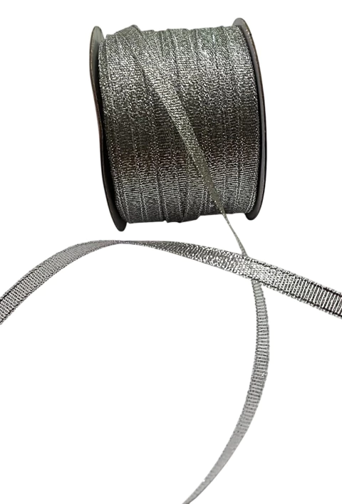Fita Melaço Metalizada 6 mm - Cor Prata - Rolo com 10 metros