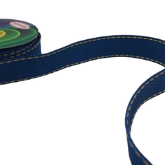 Fita de Gorgurão Jeans Sinimbu Azul Claro e Azul Escuro com pesponta Amarela - Rolo com 10 metros - Fitas de Gorgorão Sanding, Bela Fita, Apliques, bico de pato, meias de seda, colas.  Bella Rosa Fitas