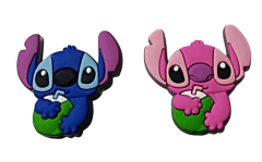 Aplique emborrachado Stitch e Angel Tomando Água de Coco - Unidade