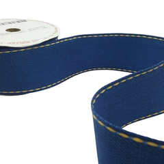 Fita de Gorgurão Jeans Sinimbu Azul Claro e Azul Escuro com pesponta Amarela - Rolo com 10 metros - loja online
