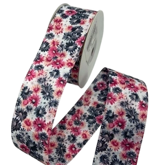 Fita de Gorgurão Floral Importada 38mm - Metro - Fitas de Gorgorão Sanding, Bela Fita, Apliques, bico de pato, meias de seda, colas.  Bella Rosa Fitas