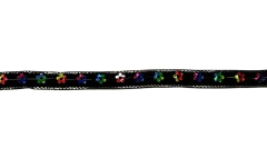 Fita de Gorgorão Preta com Flores de Paetê - 10 mm - Metro